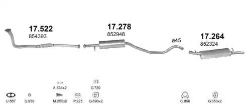 POLMOSTROW 07135 - Глушитель средн часть CITROEN: EVASION 94-02, JUMPY 95-, JUMPY c бортовой платформой 95-, FIAT: SCUDO фургон 96-, ULYSSE 94-02, LANCIA: ZETA 96-99, PEUGEOT