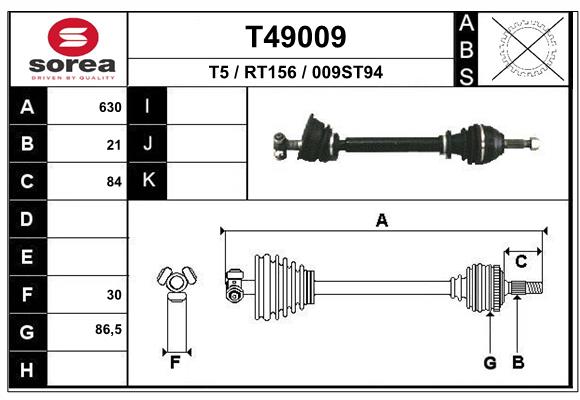 EAI T49009 - Приводной вал (полуось)