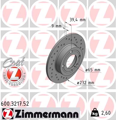 ZIMMERMANN 600.3217.52 - Тормозные диски