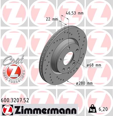 ZIMMERMANN 600.3207.52 - Тормозные диски