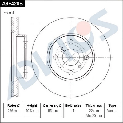 ADVICS A6F420B - Тормозные диски