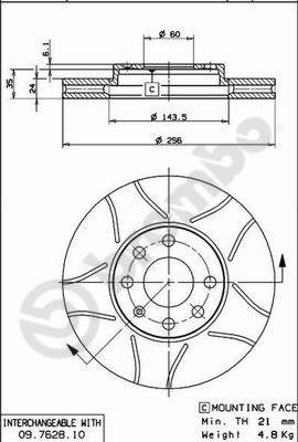 BREMBO 09.7628.75 - Тормозные диски