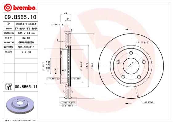 BREMBO 09.B565.10 - Тормозные диски