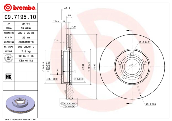 BREMBO 09.7195.10 - Тормозные диски
