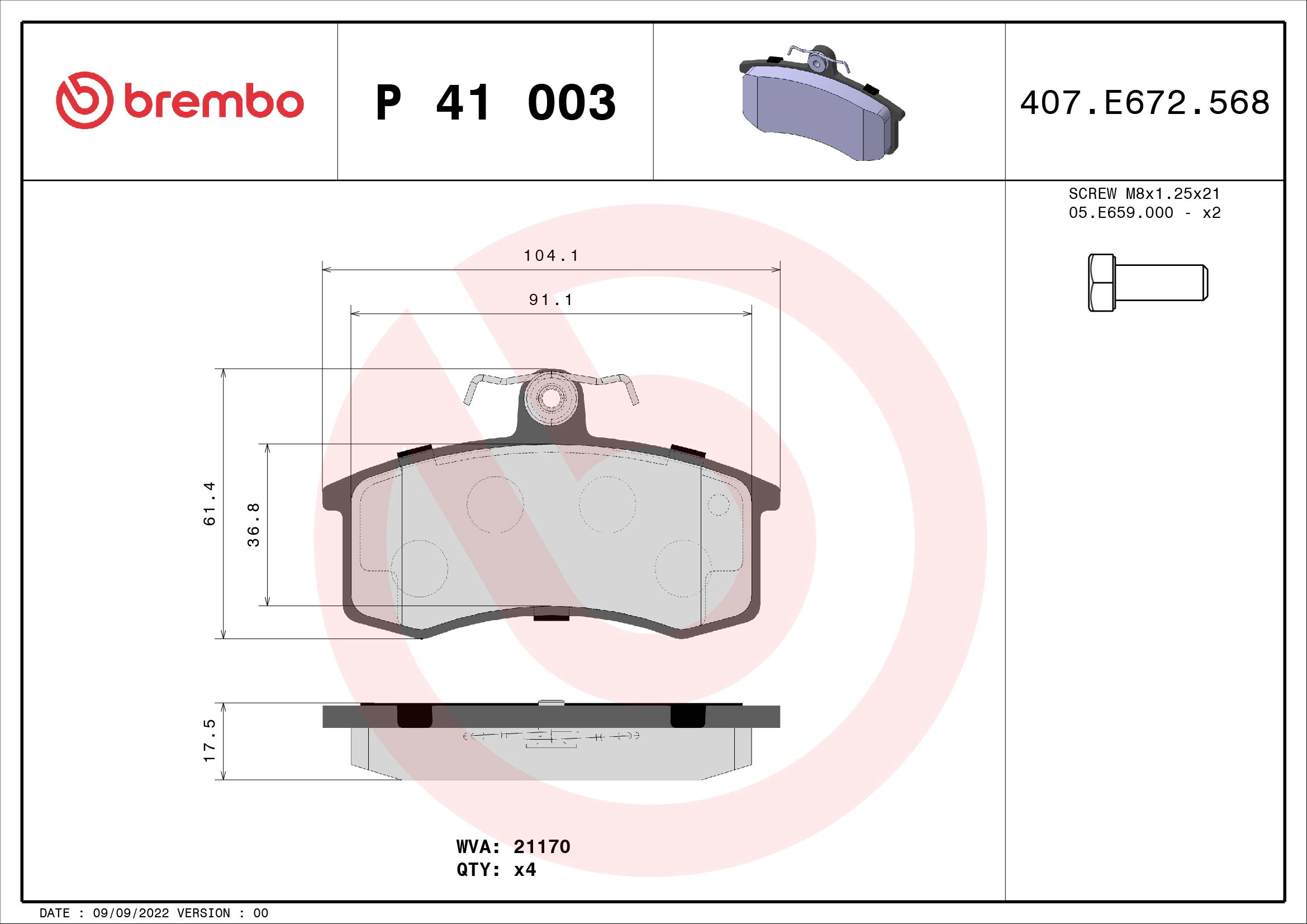 BREMBO P41003 - Тормозные колодки 