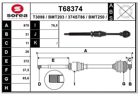 EAI T68374 - Приводной вал (полуось)