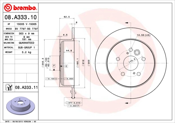 BREMBO 08.A333.10 - Тормозные диски