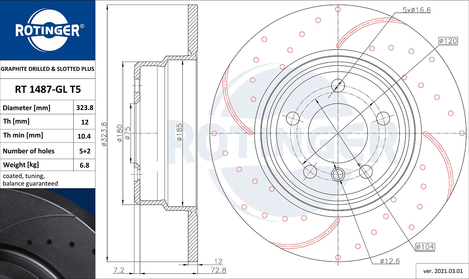 ROTINGER RT 1487-GL T5 - Тормозные диски