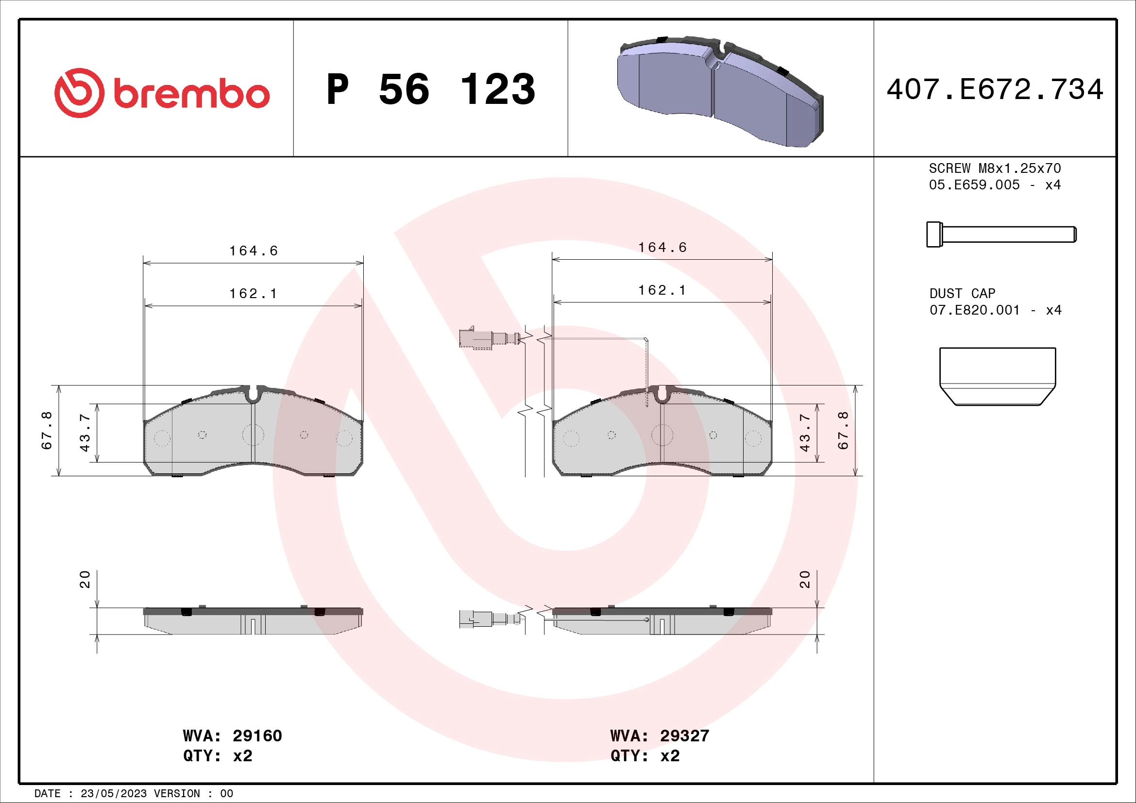 BREMBO P 56 123 - Тормозные колодки 
