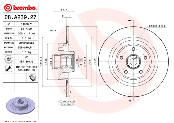BREMBO 08.A239.27 - Тормозные диски