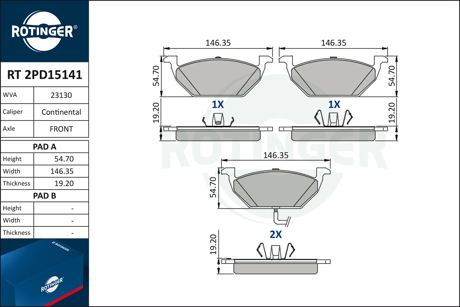 ROTINGER RT2PD15141 - Тормозные колодки 