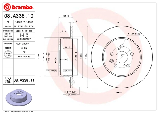 BREMBO 08.A338.11 - Тормозные диски