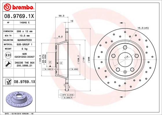 BREMBO 08.9769.1X - Тормозные диски