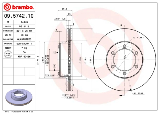 BREMBO 09.5742.10 - Тормозные диски