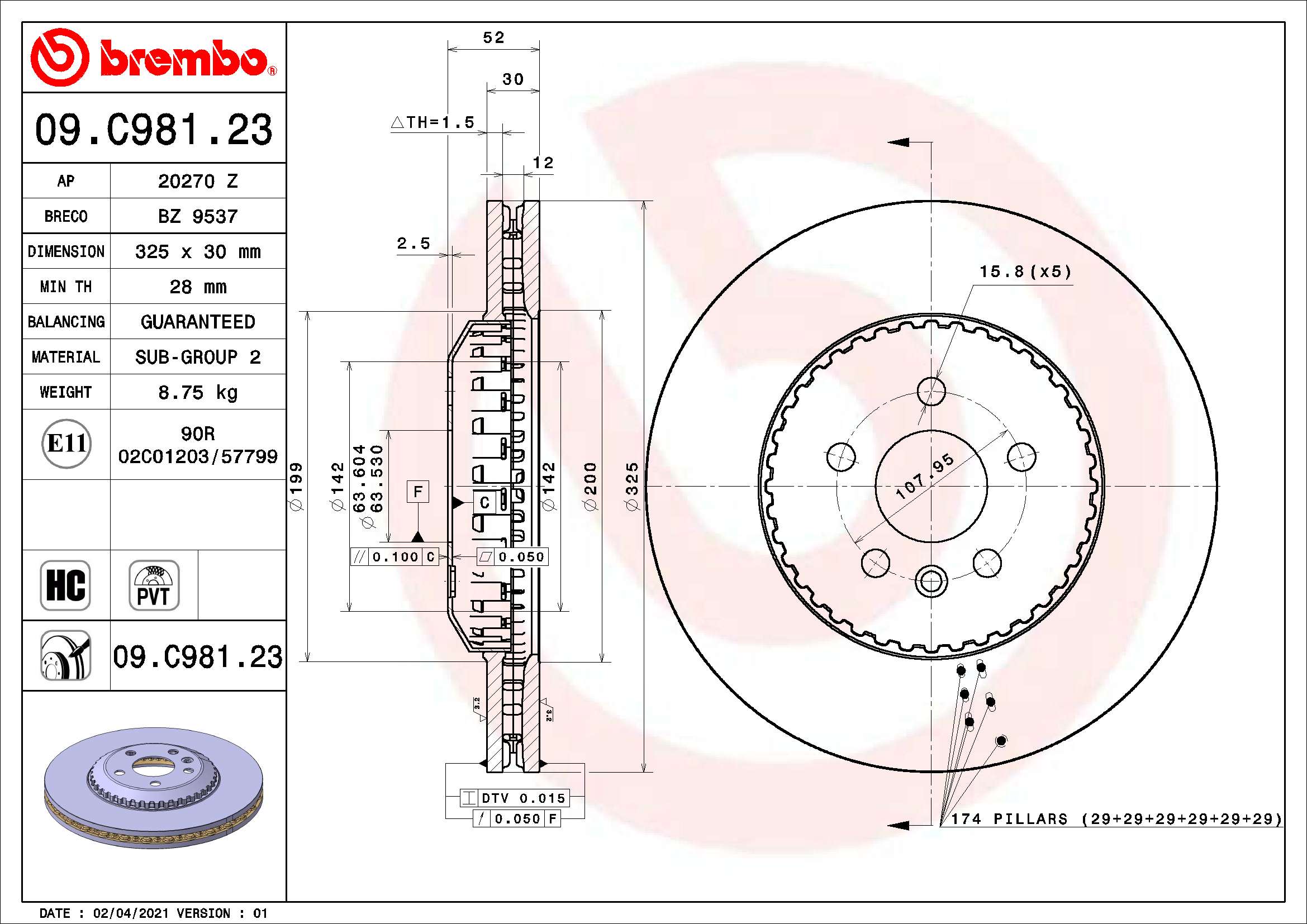 BREMBO 09.C981.23 - Тормозные диски
