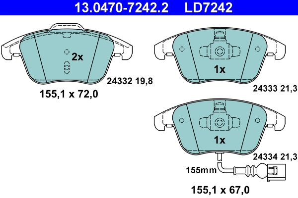 ATE 13.0470-7242.2 - Комплект тормозных колодок, дисковый тормоз ATE Ceramic