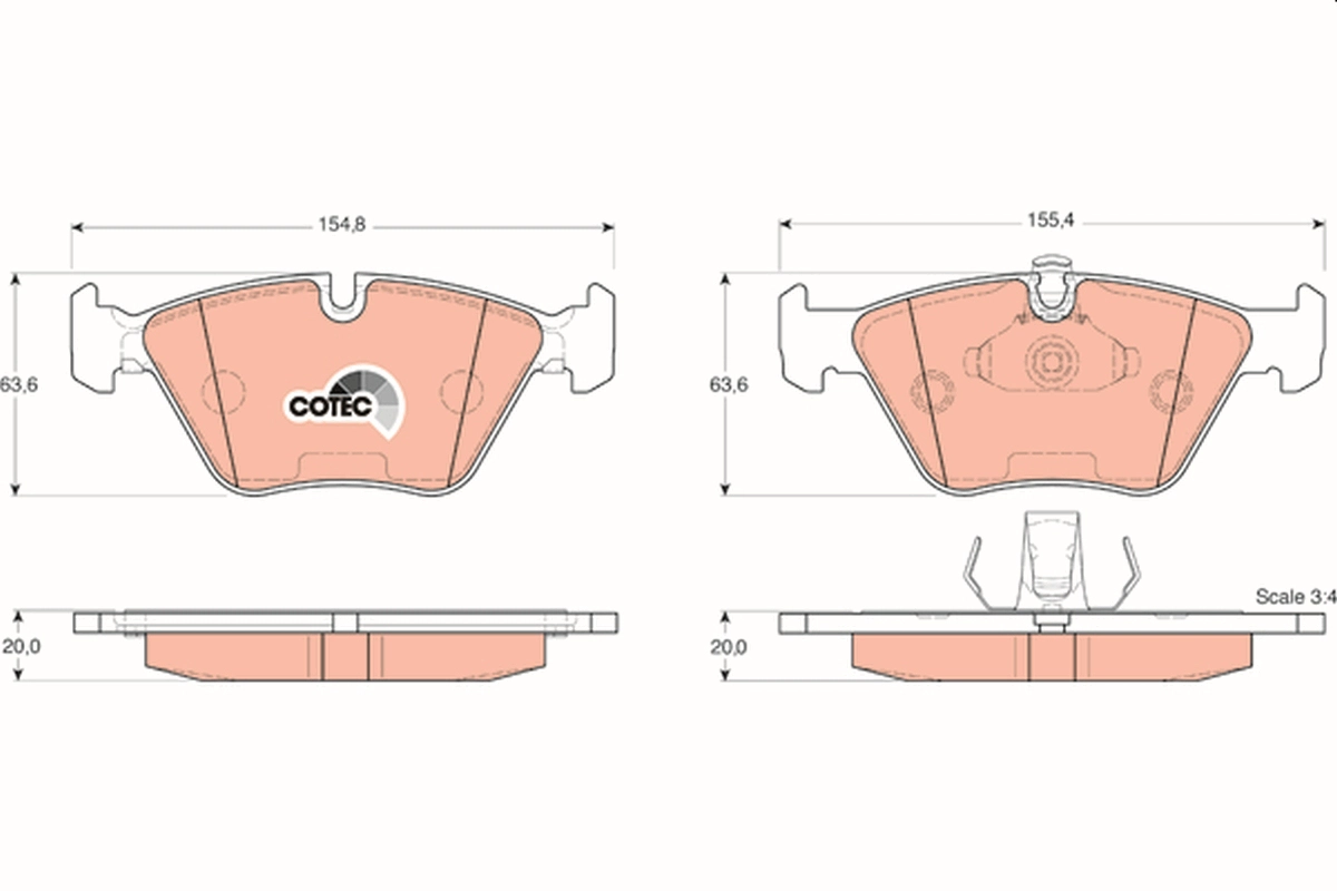 TRW GDB1404 - Комплект тормозных колодок, дисковый тормоз COTEC