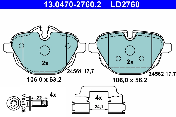 Комплект тормозных колодок, дисковый тормоз ATE Ceramic