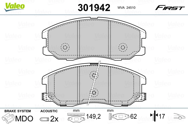 VALEO 301942 - Комплект тормозных колодок, дисковый тормоз FIRST