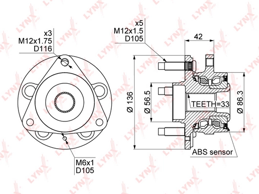 LYNXAUTO WH-1100 - Ступичный подшипник