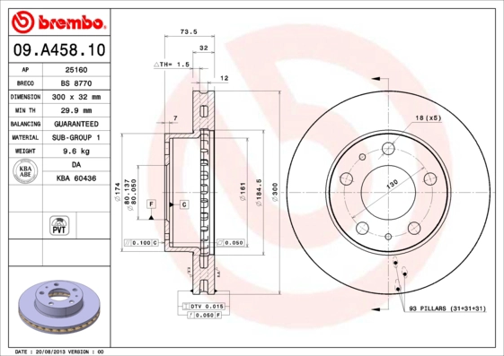 BREMBO 09.A458.10 - Тормозной диск PRIME LINE