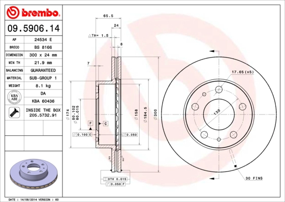 BREMBO 09.5906.14 - Тормозной диск PRIME LINE