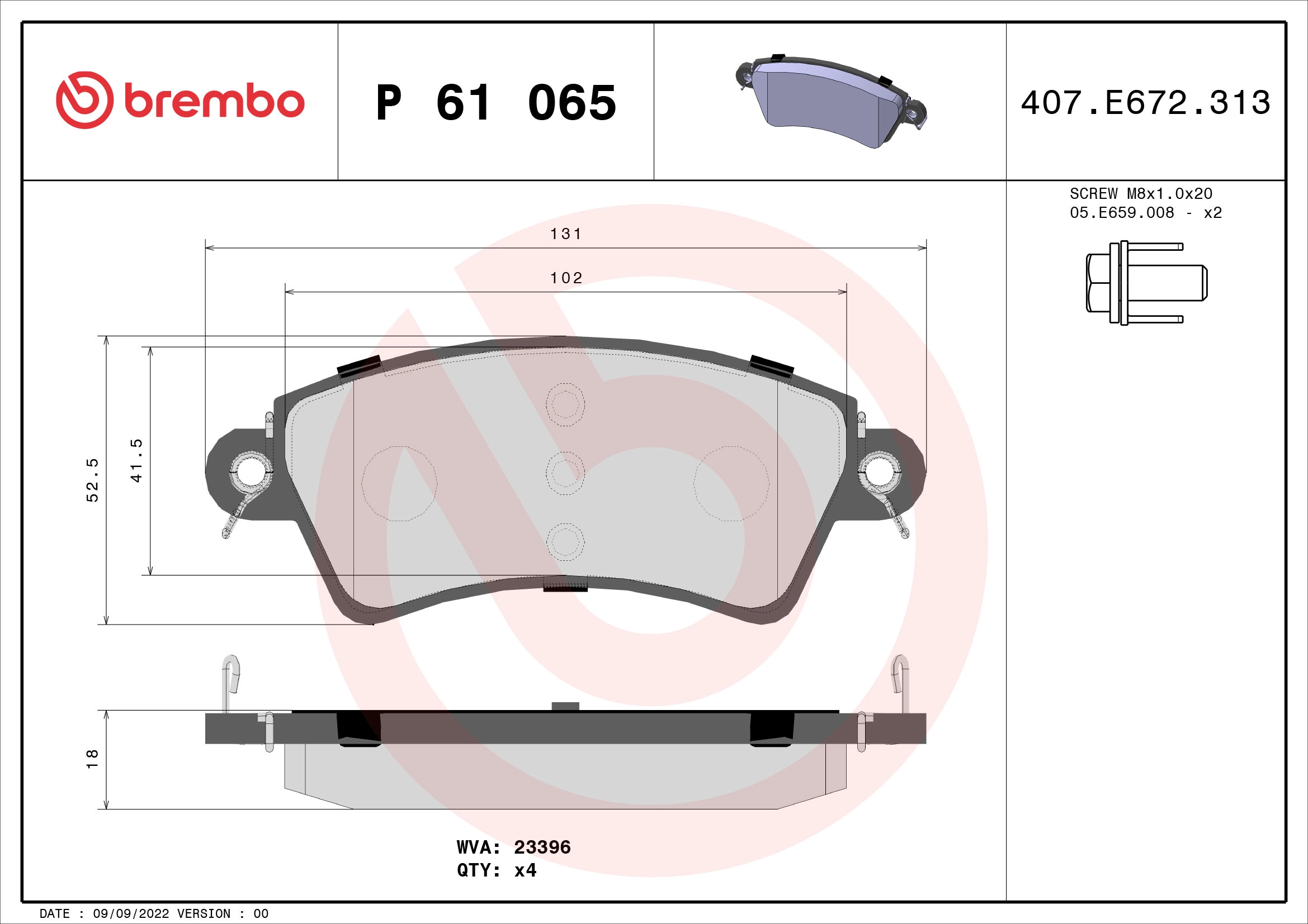 BREMBO P 61 065 - Комплект тормозных колодок, дисковый тормоз PRIME LINE