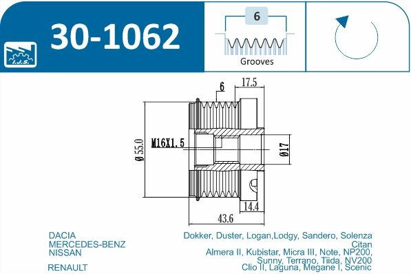 IJS GROUP 30-1062 - Шкив генератора