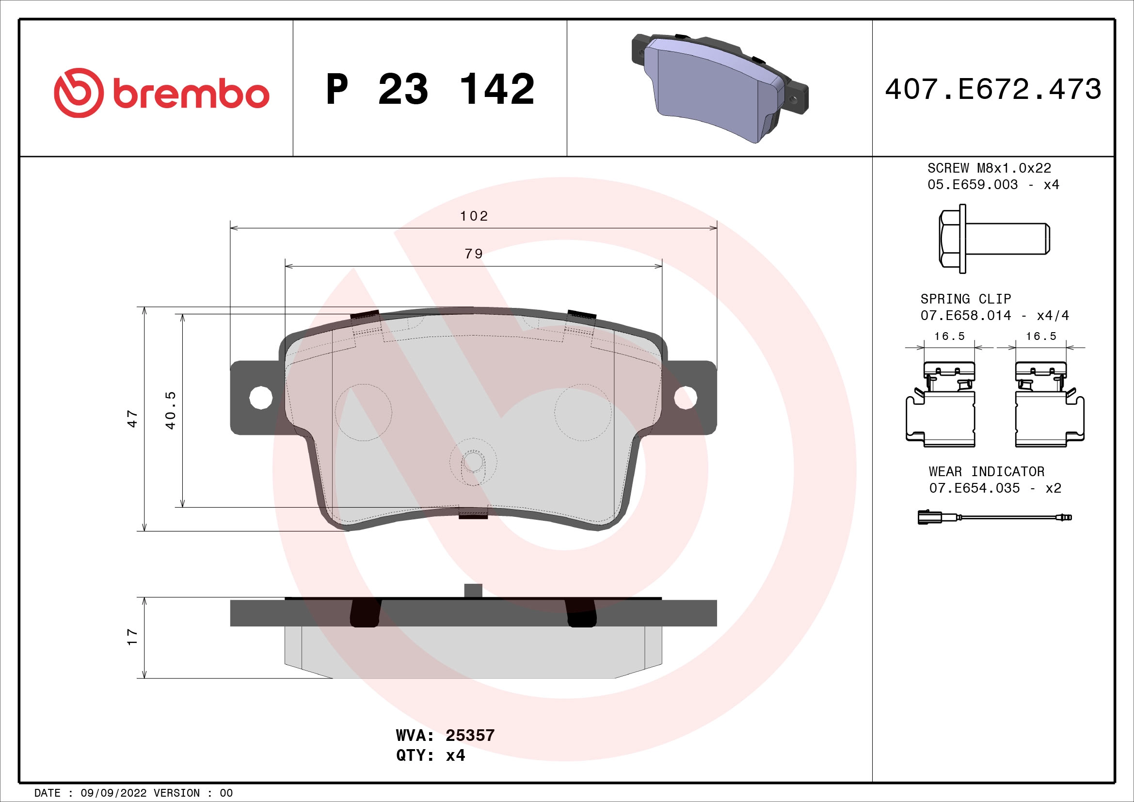 BREMBO P 23 142 - Комплект тормозных колодок, дисковый тормоз PRIME LINE