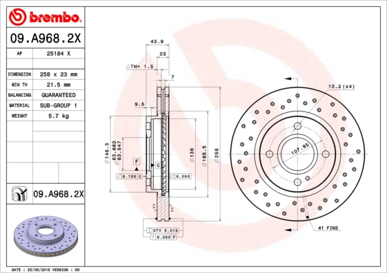 BREMBO 09.A968.2X - Тормозной диск XTRA LINE - Xtra