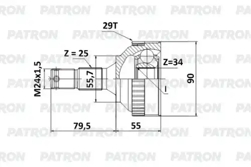 PART-ONE 1cv055 - ШРУС наружный 25x55.7x34 ABS 29T CITROEN BERLINGO 96 -,ФУРГОН 96 -, XSARA 97 - 05,BREAK 97 - 05,КУП