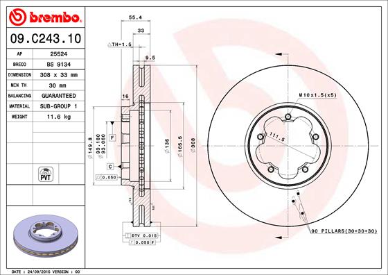 BREMBO 09.C243.10 - Тормозной диск PRIME LINE