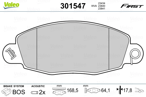 VALEO 301547 - Комплект тормозных колодок, дисковый тормоз FIRST