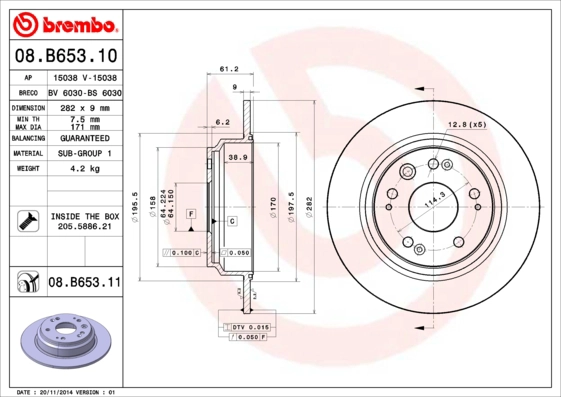 BREMBO 08.B653.11 - Тормозной диск PRIME LINE - UV Coated