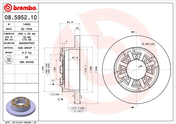 BREMBO 08.5952.10 - Тормозной диск PRIME LINE