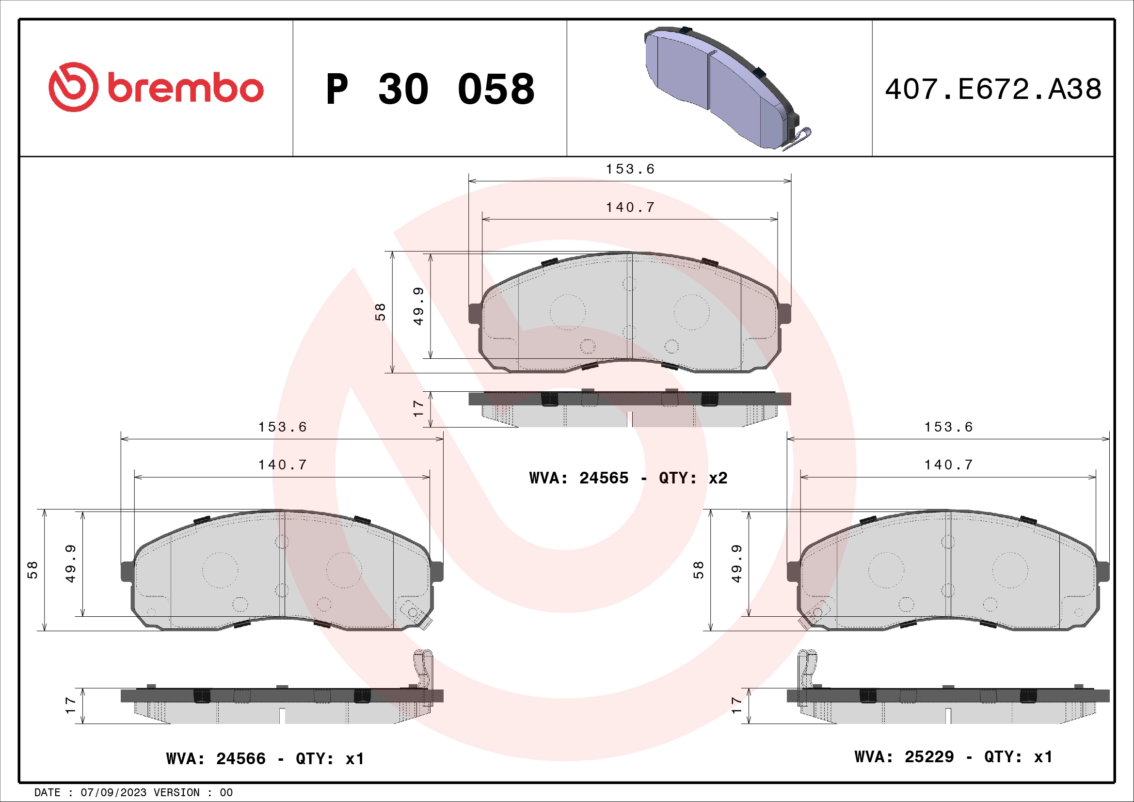 BREMBO P 30 058 - Комплект тормозных колодок, дисковый тормоз PRIME LINE