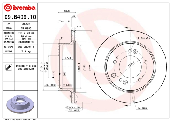 BREMBO 09.B409.10 - Тормозной диск PRIME LINE