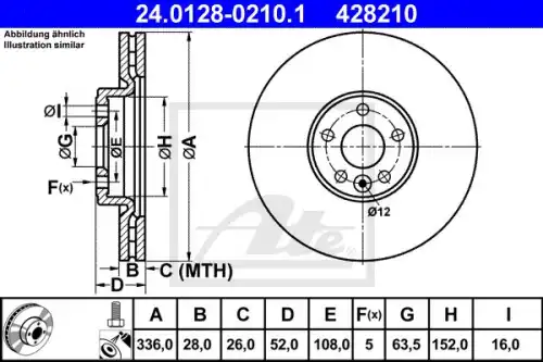 ATE 24012802101 - 24.0128-0210.1 диск тормозной передний