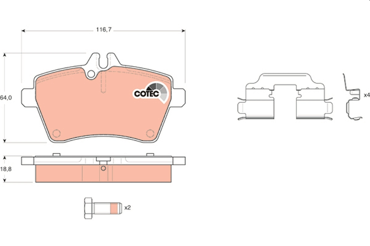 TRW GDB1629 - Комплект тормозных колодок, дисковый тормоз COTEC