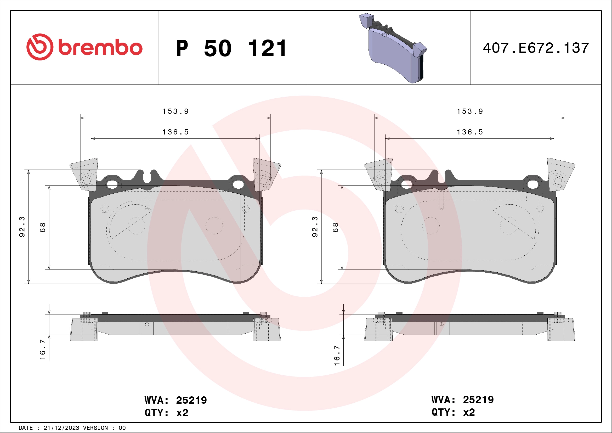 BREMBO P 50 121 - Комплект тормозных колодок, дисковый тормоз PRIME LINE