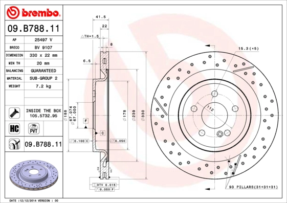 BREMBO 09.B788.11 - Тормозной диск PRIME LINE - UV Coated