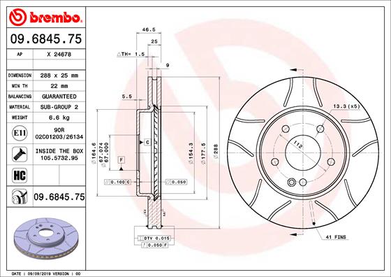 BREMBO 09.6845.75 - Тормозной диск XTRA LINE - Max