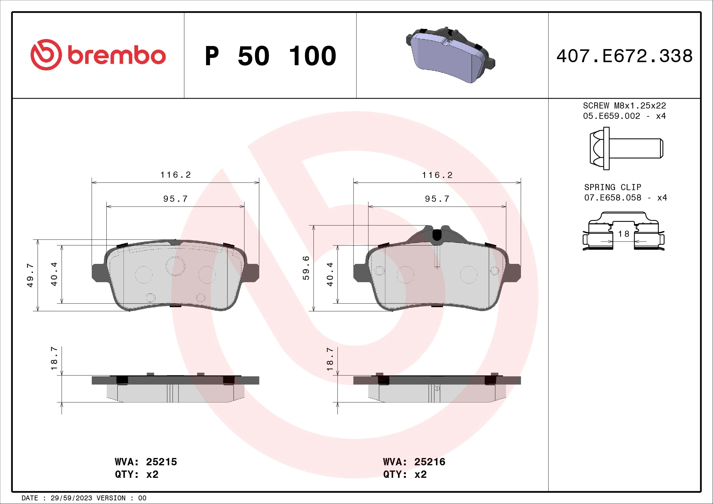 BREMBO P 50 100 - Комплект тормозных колодок, дисковый тормоз PRIME LINE