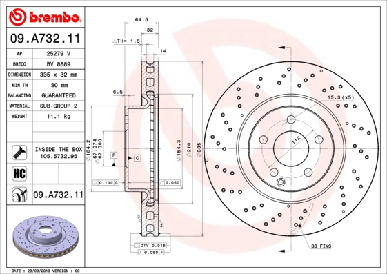 BREMBO 09.A732.11 - Тормозной диск PRIME LINE - UV Coated