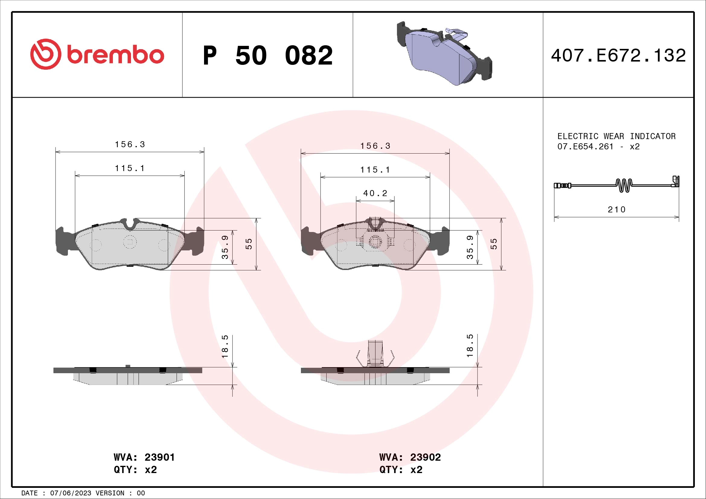 BREMBO P 50 082 - Комплект тормозных колодок, дисковый тормоз PRIME LINE