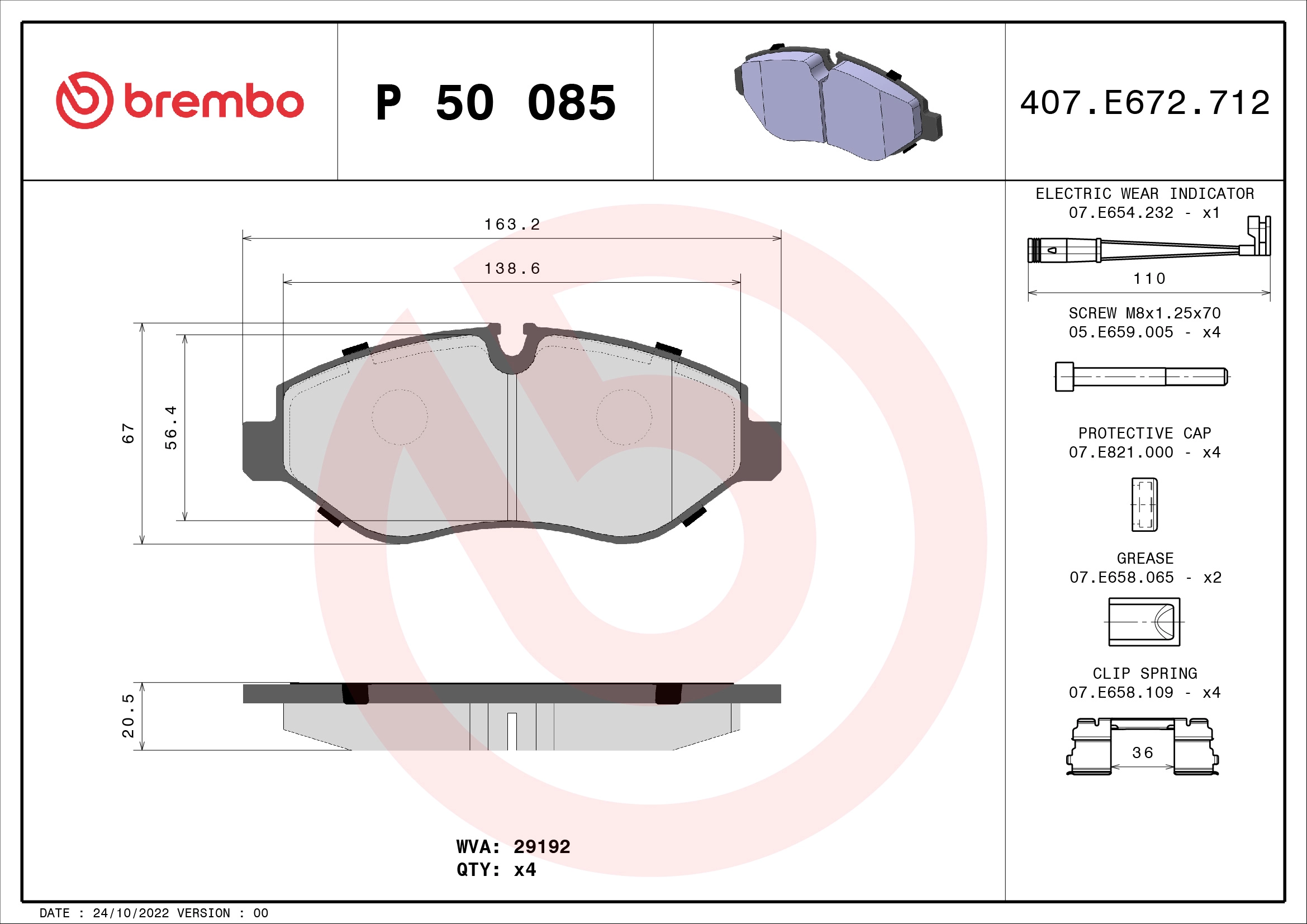 BREMBO P 50 085 - Комплект тормозных колодок, дисковый тормоз PRIME LINE