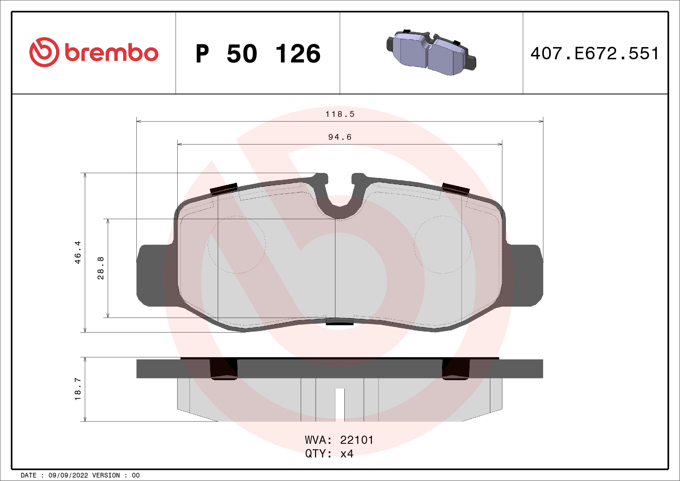 BREMBO P 50 126 - Комплект тормозных колодок, дисковый тормоз PRIME LINE