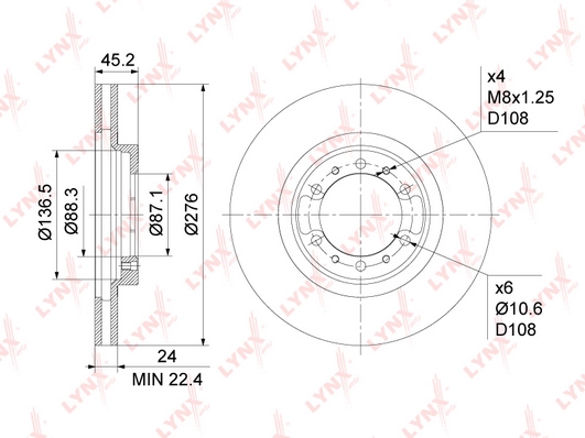 LYNXAUTO BN-1088 - Тормозные диски