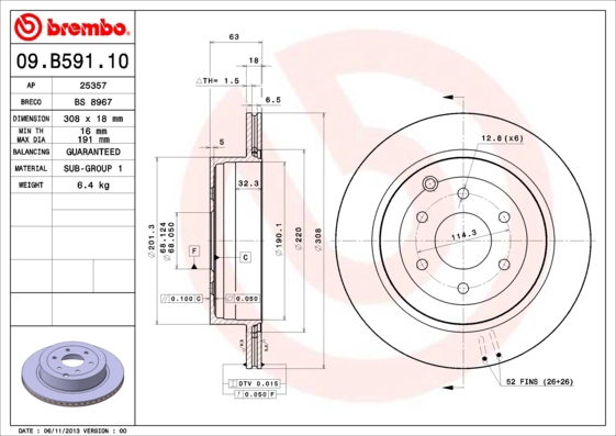 BREMBO 09.B591.10 - Тормозной диск PRIME LINE