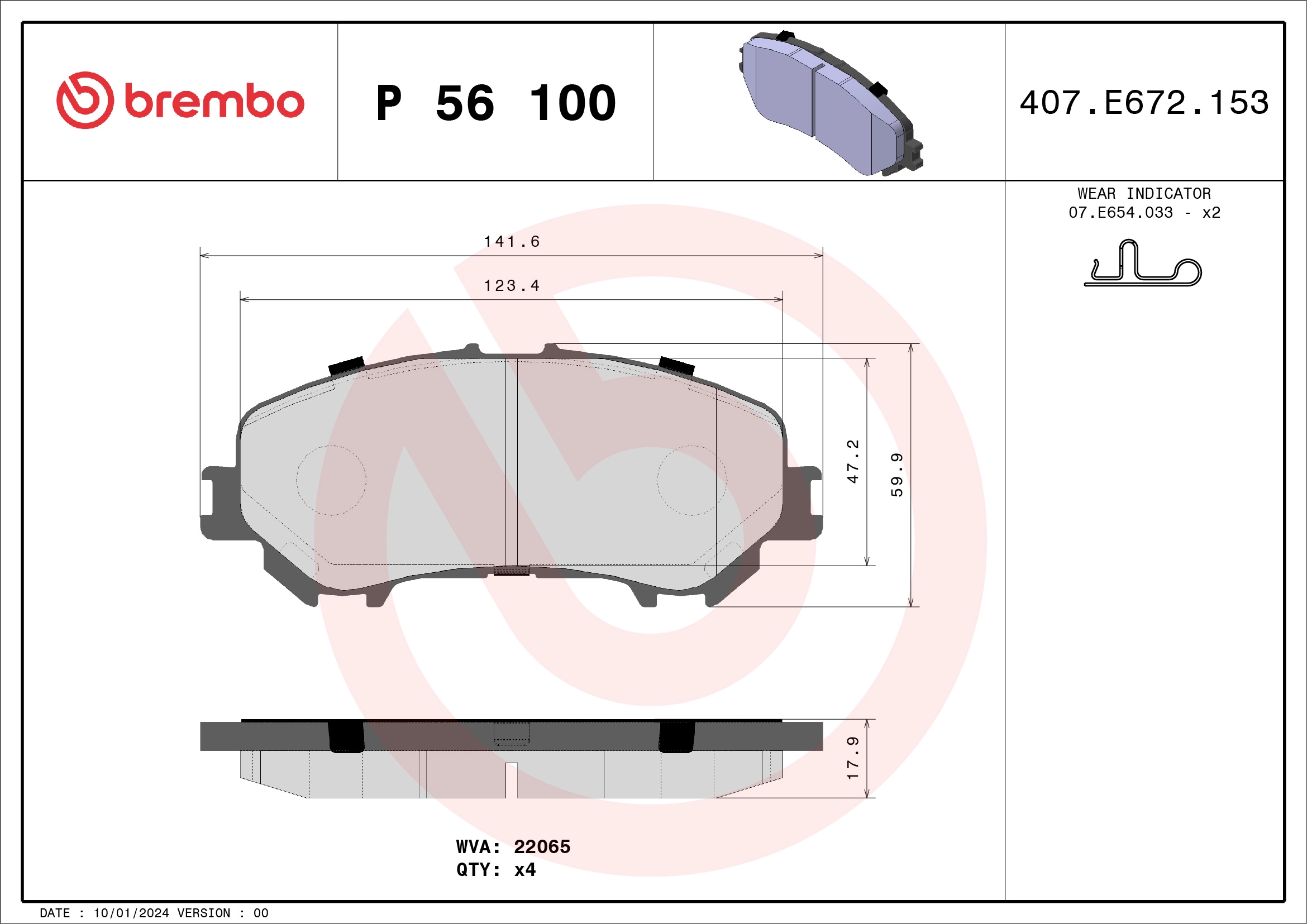 BREMBO P 56 100 - Комплект тормозных колодок, дисковый тормоз PRIME LINE